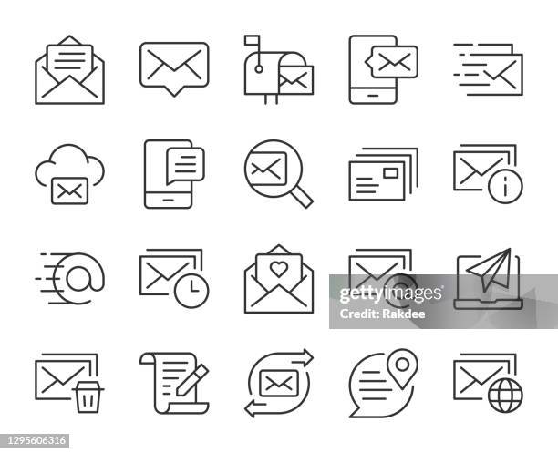 illustrations, cliparts, dessins animés et icônes de courrier et messagerie - icônes light line - fente de boîte aux lettres