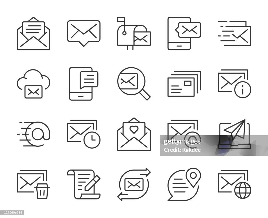 Posta e messaggistica - Icone delle linee luminose