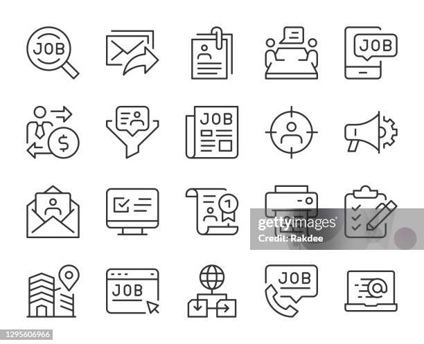 ilustraciones, imágenes clip art, dibujos animados e iconos de stock de búsqueda de empleo - iconos de línea de luz - job search