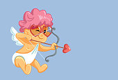 Cupid Shooting Bow and Arrow Vector Cartoon