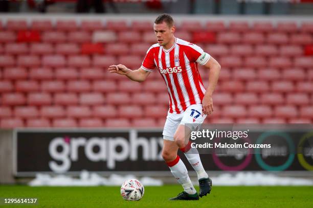 Ryan Shawcross of Stoke City runs with the ball during the FA Cup Third Round match between Stoke City and Leicester City at Bet365 Stadium on...