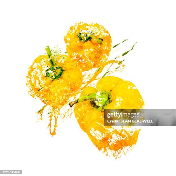 yellow bell peppers illustration - pepper spray stockfoto's en -beelden