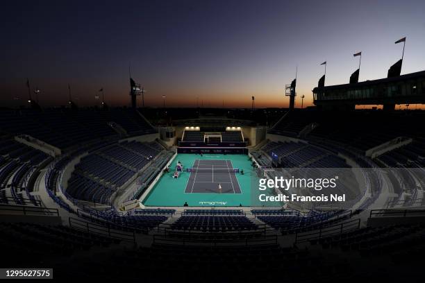 General view of play during her Women's Singles match on Day Five of the Abu Dhabi WTA Women's Tennis Open at Zayed Sports City on January 10, 2021...