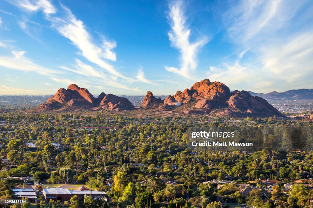 Papago park Phoenix as seen from Camelback Mountain. Arizona USA