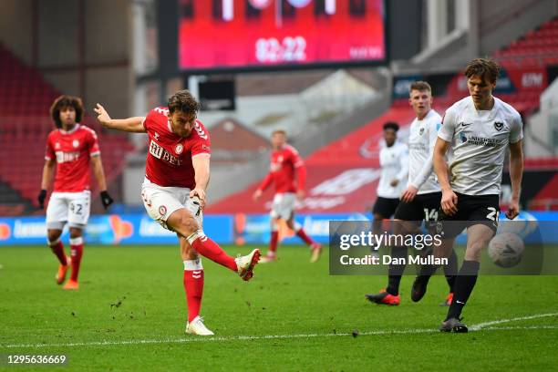 Chris Martin of Bristol City scores their team's second goal during the FA Cup Third Round match between Bristol City and Portsmouth at Ashton Gate...