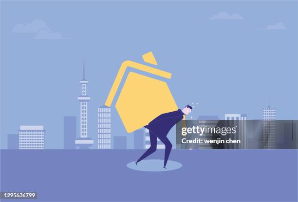 mortgage puts pressure on business men - survival concept stock illustrations