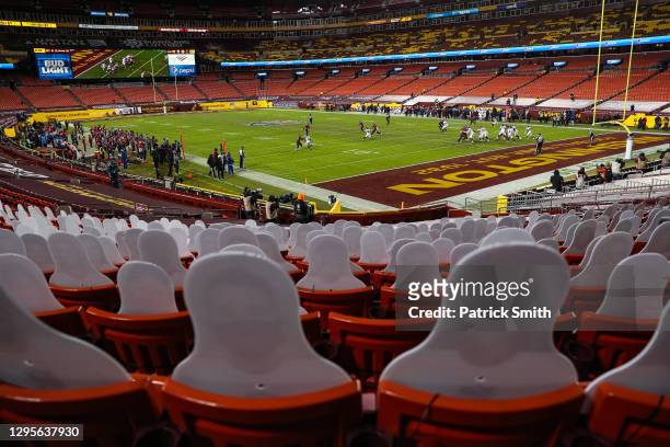 Cardboard cutouts are seen in a general view as the Tampa Bay Buccaneers play the Washington Football Team during the second quarter of the NFC Wild...