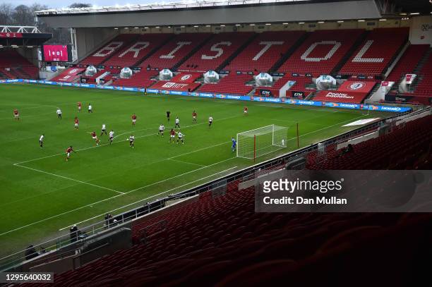 General view inside the stadium as Chris Martin of Bristol City scores their team's second goal during the FA Cup Third Round match between Bristol...