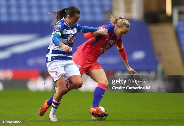 Natasha Harding of Reading battles for possession with Magdalena Eriksson of Chelsea during the Barclays FA Women's Super League match between...