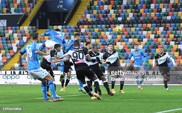 Tiemoue Bakayoko of S.S.C. Napoli scores their team's second goal during the Serie A match between Udinese Calcio and SSC Napoli at Dacia Arena on...