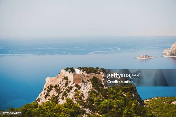 castle of monolithos, rhodes - rhodes,_new_south_wales stock pictures, royalty-free photos & images