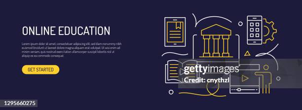 online education and e-learning related web banner line style. modern linear design vector illustration for web banner, website header etc. - typing email stock illustrations