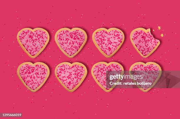 baked heart shaped biscuits - candy hearts stock pictures, royalty-free photos & images