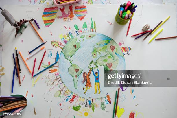 close up of child drawing - color pencil stock pictures, royalty-free photos & images