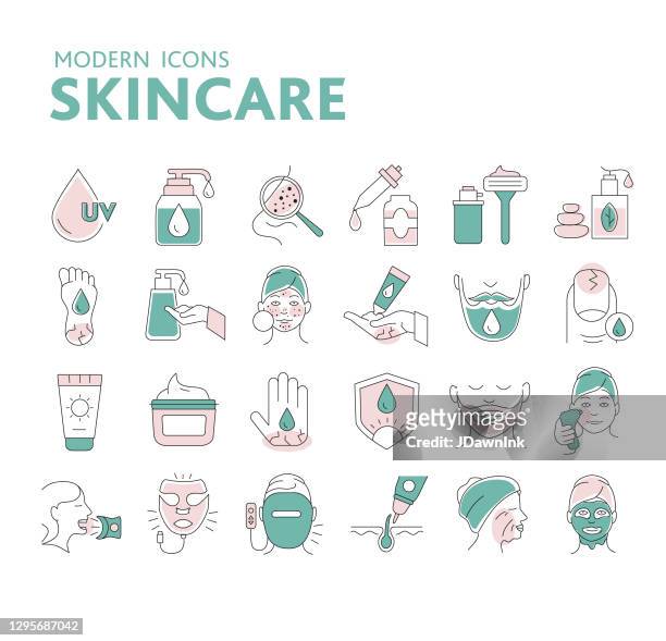 stockillustraties, clipart, cartoons en iconen met moderne reeks dunne lijnpictogrammen voor huidverzorgingsbehandelingen - beauty icons