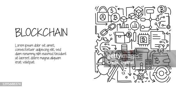 blockchain related doodle illustration. modern design vector illustration for web banner, website header etc. - bitcoin stock illustrations