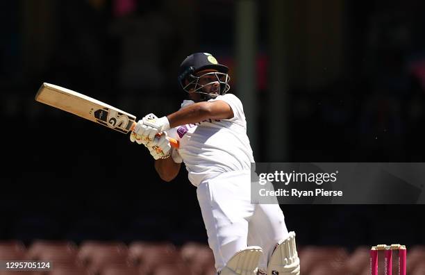 Rishabh Pant of India bats during day five of the 3rd Test match in the series between Australia and India at Sydney Cricket Ground on January 11,...