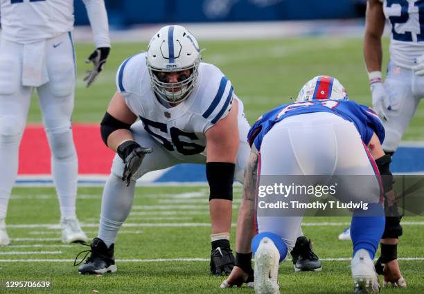 Quenton Nelson of the Indianapolis Colts during a game against the Buffalo Bills at Bills Stadium on January 9, 2021 in Orchard Park, New York.