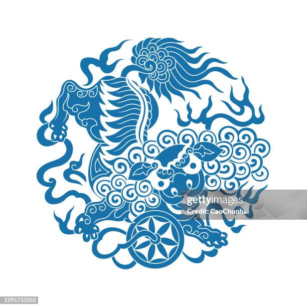 lion dance(chinese traditional paper-cut art) - cat circle stock illustrations