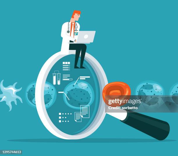 magnifying glass -  blood cells - platelet stock illustrations