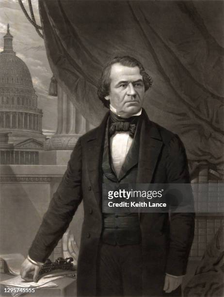 porträt des 17. us-präsidenten andrew johnson - 1868 stock-grafiken, -clipart, -cartoons und -symbole
