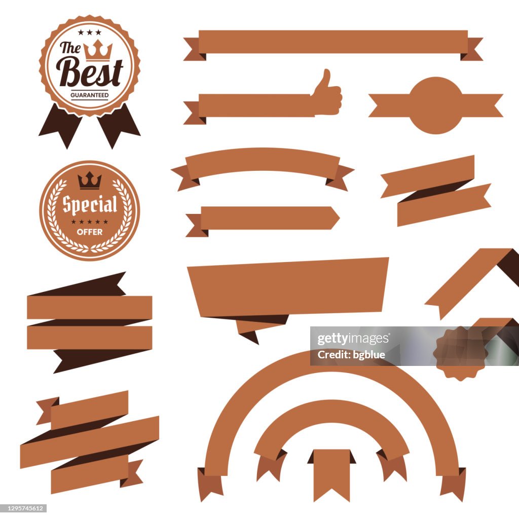 Brown Ribbon Script Set Of Brown Ribbons Banners Badges Labels Design Elements On White ...