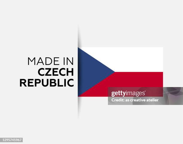 made in the czech republic label, product emblem. white isolated background - czech republic flag vector stock illustrations