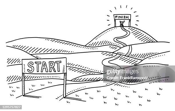 road from start to finish landscape drawing - finish line stock illustrations