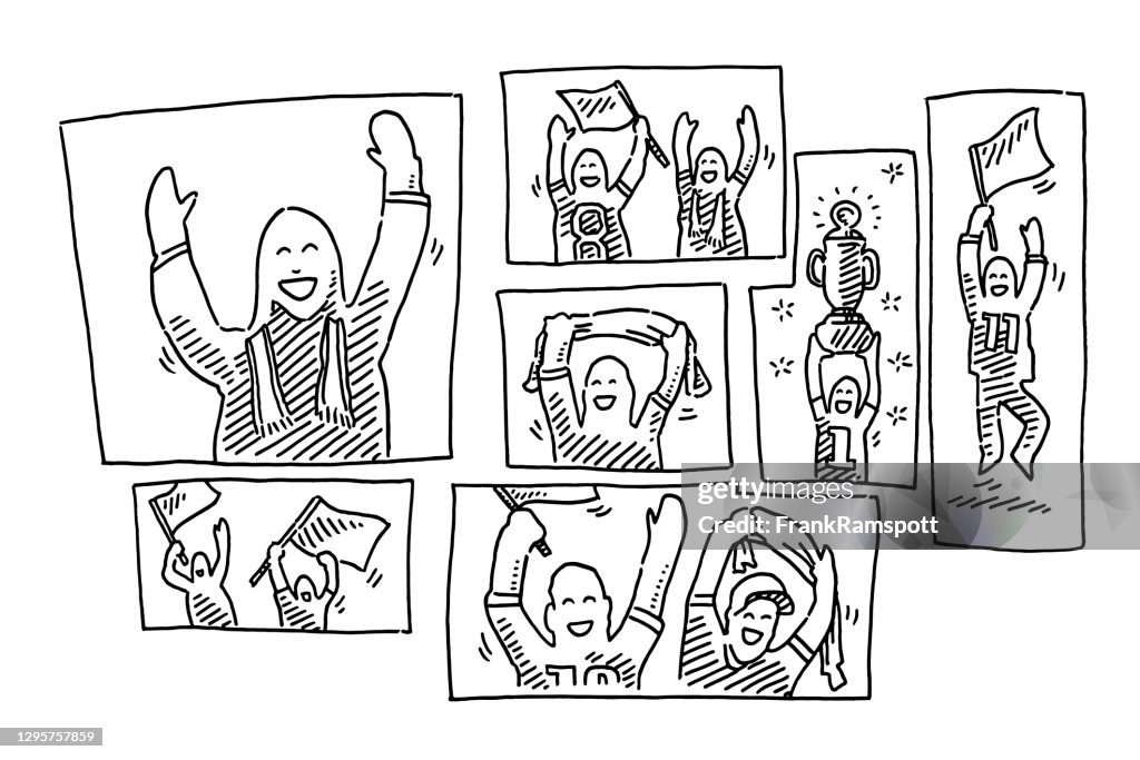 Voetbalfans juichen thuis tekening