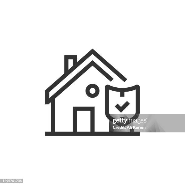 home protection line icon - home security camera stock illustrations