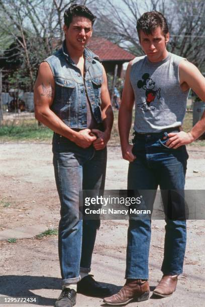 Tom Cruise and Emilio Estevez on the set of "The Outsiders".