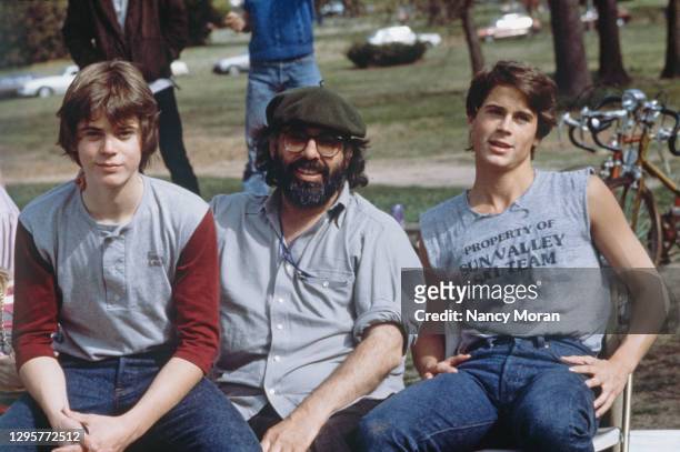 Thomas Howell, Francis Coppola and Rob Lowe on the set of "The Outsiders".