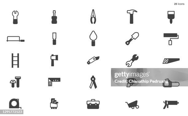 work tools icons. editable stroke. pixel perfect. for mobile and web. stock illustration axe, building contractor, civil engineering, construction industry - excavating contractors stock illustrations