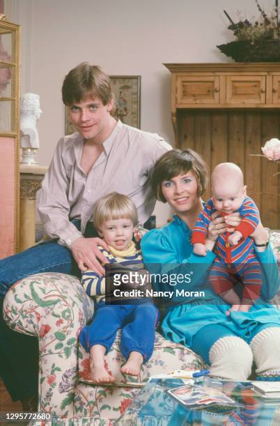 American actor Mark Hamill, his wife Marilou York, and their sons Nathan and Griffin at their home in Los Angeles.