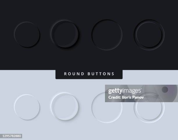 circle button icons for user interface in modern and clean skeuomorphism or neumorphism ui / ux style in light and dark mode for mobile app or website design - 3 d button stock illustrations