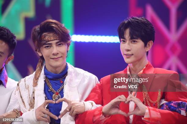 Singer/actor Jiro Wang and actor Alan Yu Menglong attend taping of variety show 'Shine! Super Brothers' on December 22, 2020 in Wuxi, Jiangsu...