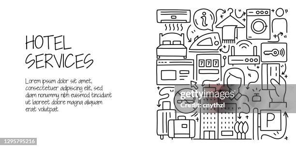 hotel services related doodle illustration. modern design vector illustration for web banner, website header etc. - hotel service stock illustrations