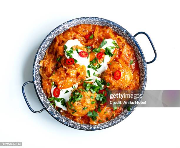 stewed cabbage with meatballs - stew stock pictures, royalty-free photos & images