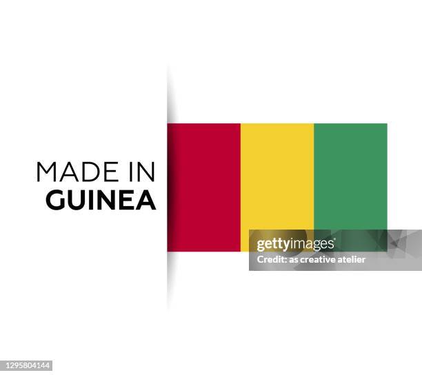 illustrazioni stock, clip art, cartoni animati e icone di tendenza di realizzato in etichetta guinea, emblema del prodotto. sfondo bianco isolato - guinea