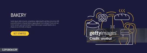 bakery related web banner line style. modern design vector illustration for web banner, website header etc. - artisan bread stock illustrations