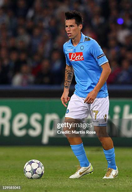 Marek Hamsik of Naples runs with the ball during the UEFA Champions League group A match between SSC Napoli and FC Bayern Muenchen at Stadio San...