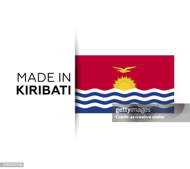 made in the kiribati label, product emblem. white isolated background - kiribati stock illustrations