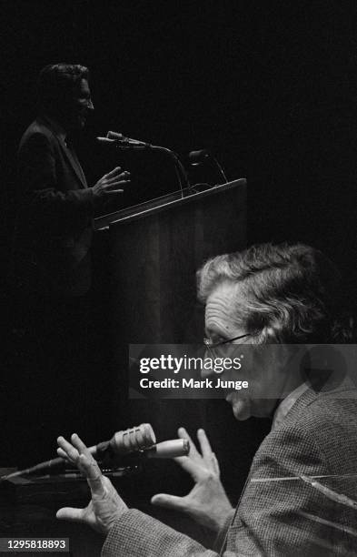 Noam Chomsky lectures on “fifty reasons why we live in a totalitarian society” at the University of Wyoming Arts & Sciences Auditorium on February...