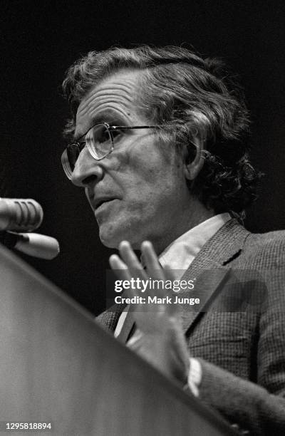 Noam Chomsky lectures on “fifty reasons why we live in a totalitarian society” at the University of Wyoming Arts & Sciences Auditorium on February...