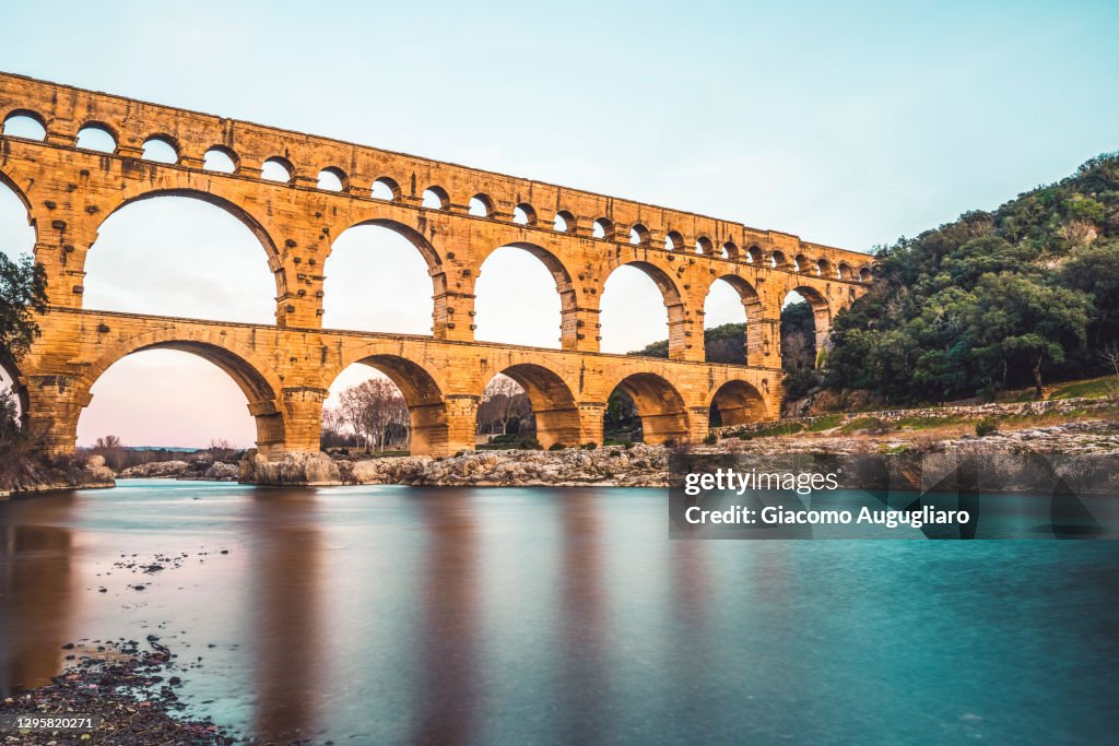 The Roman Aqueduct Pont du Gard, Nimes, Provence, France