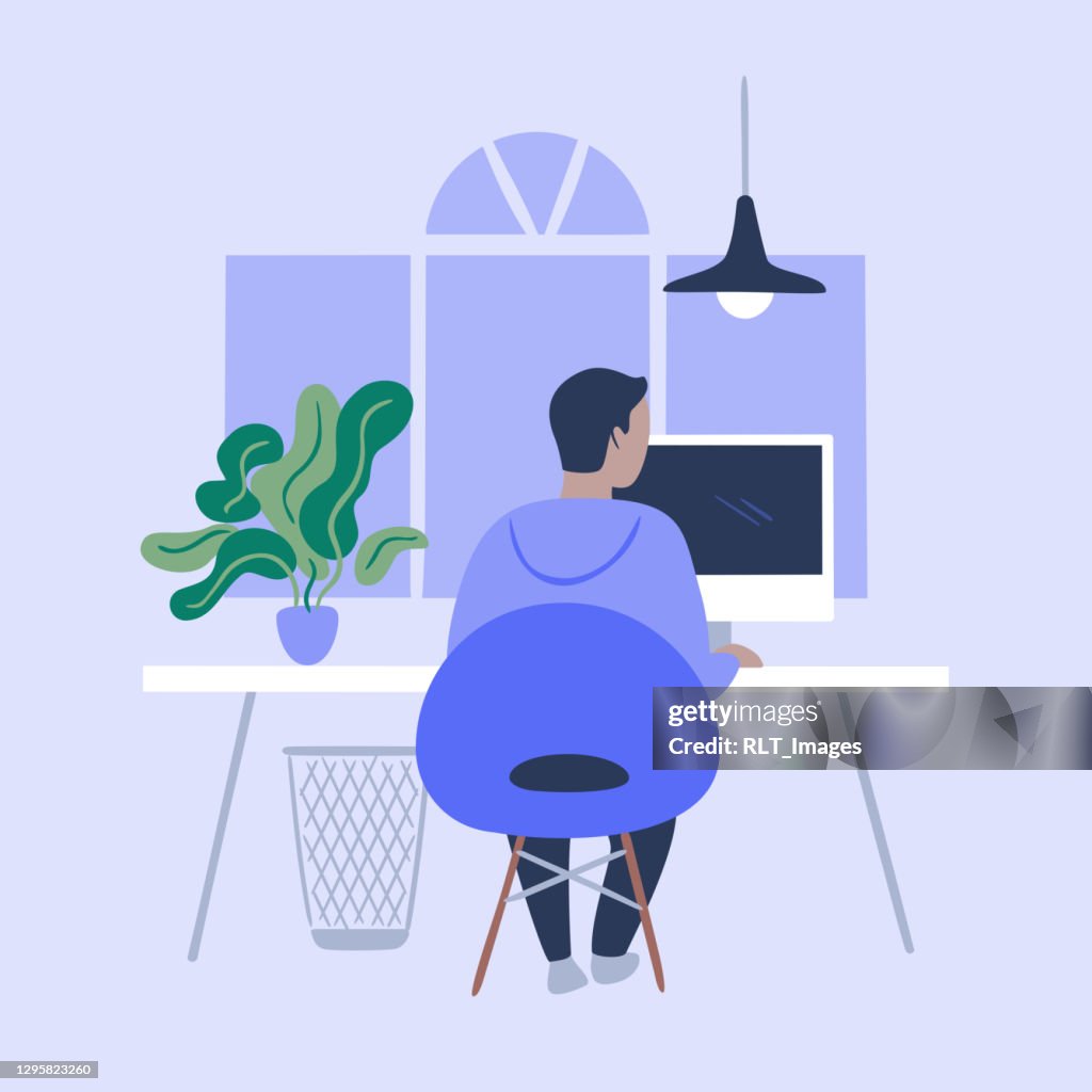 Illustration of person working in tidy modern office