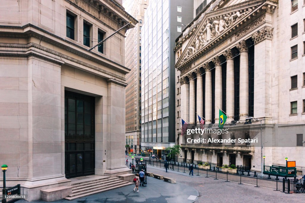 Wall Street and New York Stock Exchange, New York City, USA
