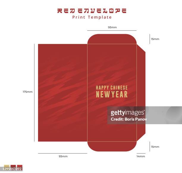 cnyホリデーキャッシュギフトのための中国の旧正月オープンハウスアンパオ印刷テンプレートのための赤い封筒 - 紅包点のイラスト素材／クリップアート素材／マンガ素材／アイコン素材
