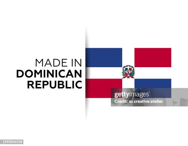 hergestellt in der dominikanischen republik label, produkt emblem. weißer isolierter hintergrund. - dominican republic flag stock-grafiken, -clipart, -cartoons und -symbole