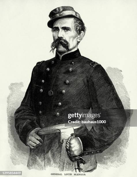 antique: general louis blenker civil war engraving - west point new york stock illustrations